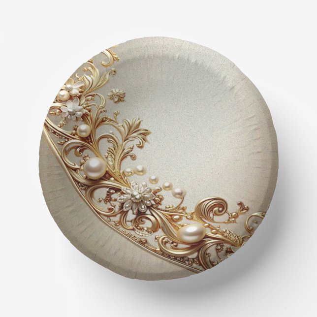 Verzierte goldene Papier-Schalen mit Ornamenten Pappteller (Vorderseite)