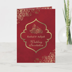 Verzierte Goldkühlen auf der Roten Eleganten Islam Einladung