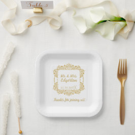 Verzierte Goldrahmen-Hochzeit Personalisiert Pappteller