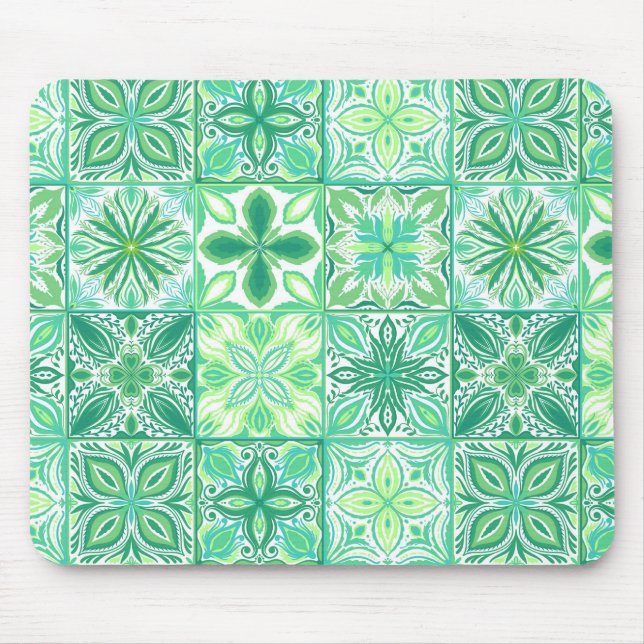 Verzierte grüne und weiße Fliesen Mousepad (Vorne)
