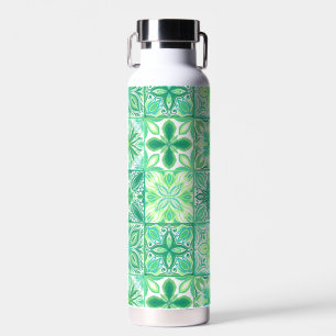 Verzierte grüne und weiße Fliesen Trinkflasche