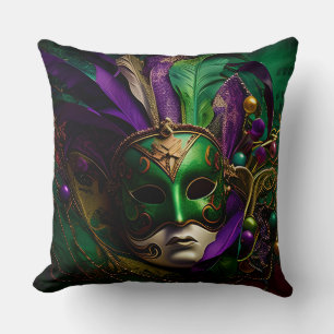 VERZIERTE, HELL gefärbte MARDI GRAS MASK Kissen