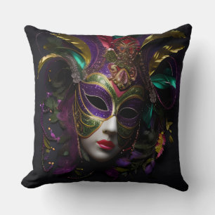 VERZIERTE, HELL gefärbte MARDI GRAS MASK Kissen