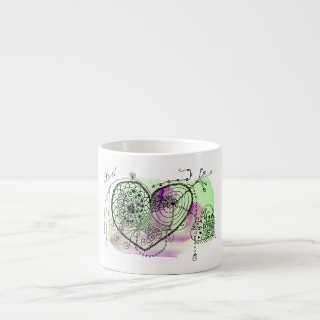 Verzierte Herzen über grüne und Lila Wasserfarbe Espressotasse (Vorderseite)