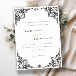 Verzierte Hochzeit in Schwarz-Weiß-Art-Déco Einladung