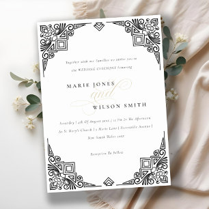 Verzierte Hochzeit in Schwarz-Weiß-Art-Déco Einladung
