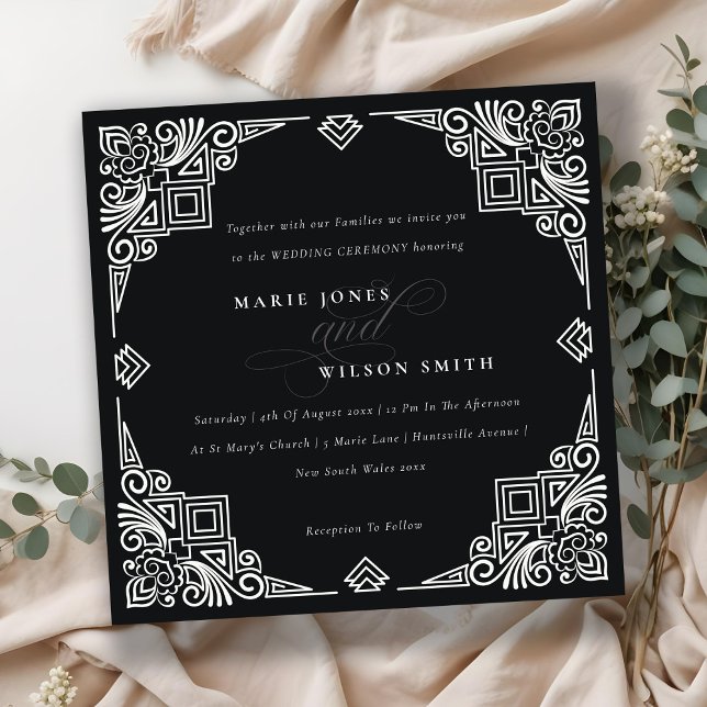 Verzierte Hochzeit in Schwarz-Weiß-Art-Déco Einladung (Von Creator hochgeladen)