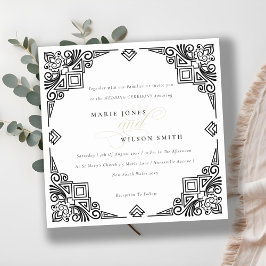 Verzierte Hochzeit in Schwarz-Weiß-Art-Déco Einladung