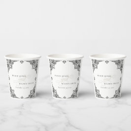 Verzierte Hochzeit in Schwarz-Weiß-Art-Déco Pappbecher