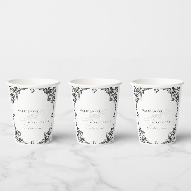 Verzierte Hochzeit in Schwarz-Weiß-Art-Déco Pappbecher (Multi)
