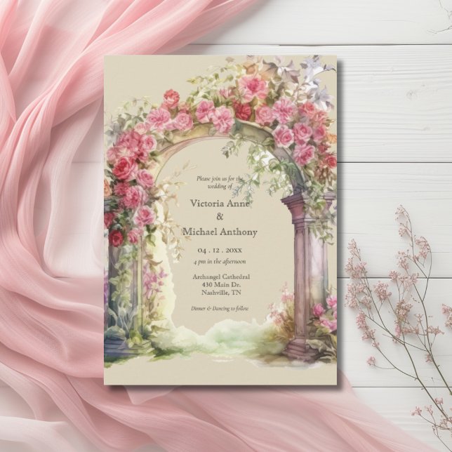 Verzierte Hochzeit mit Rosa und Rotem Flor Einladung (Von Creator hochgeladen)