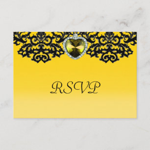 Verzierte Hochzeit von Gelb und Schwarz RSVP Karte