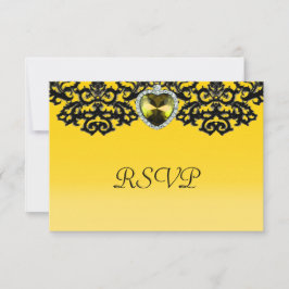 Verzierte Hochzeit von Gelb und Schwarz RSVP Karte