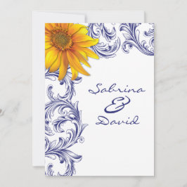 Verzierte Hochzeit von Royal Blue und Gelb Einladung