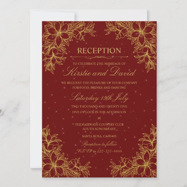 Verzierte Hochzeitsempfehlung mit Gold Einladung (Vorderseite)