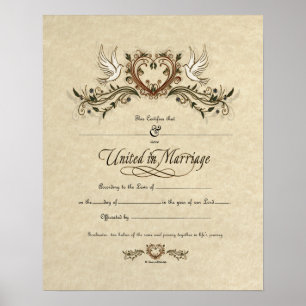 verzierte Hochzeitserklärung "Vereint in der Ehe" Poster