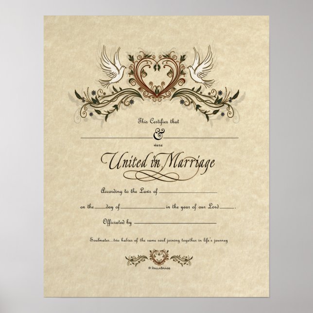 verzierte Hochzeitserklärung "Vereint in der Ehe" Poster (Vorne)