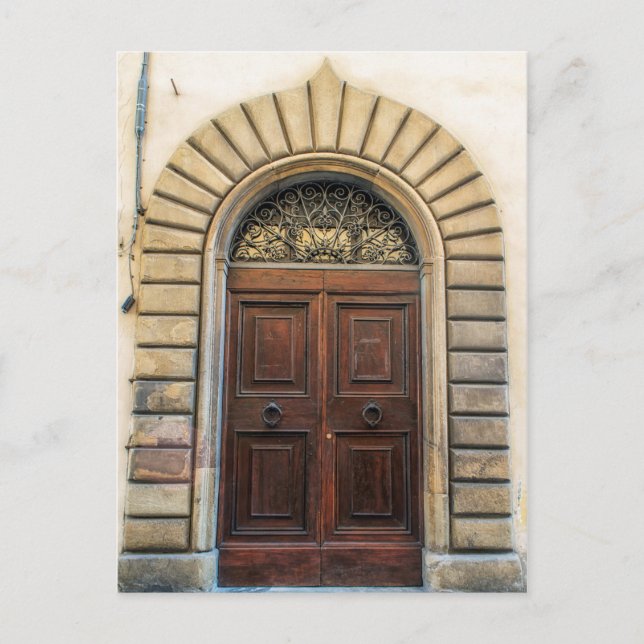 Verzierte Holztür | Florenz Italien Postkarte (Vorderseite)