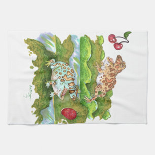 Verzierte Horned Frogs Jagd auf Obst Kunst Geschirrtuch