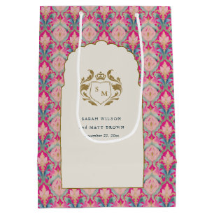 Verzierte Hot Pink Gold Klassik Blumenlaurel Hochz Mittlere Geschenktüte