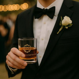 Verzierte Imitats Gold Wappen Custom Monogram Wedd Whiskyglas