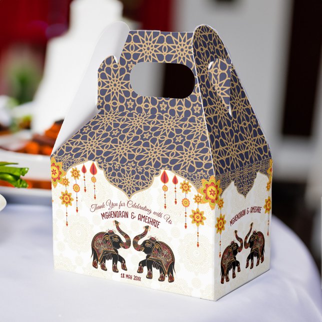 Verzierte indische Elefantenhochzeit personalisier Geschenkschachtel (Ornate Indian elephant Indian wedding personalized Favor Box)
