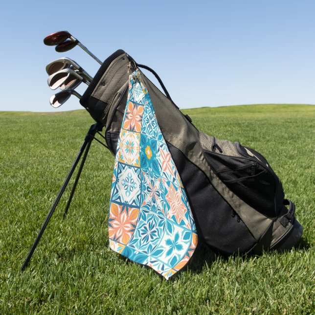 Verzierte Kacheln in blau und gelb Golfhandtuch (Gras)