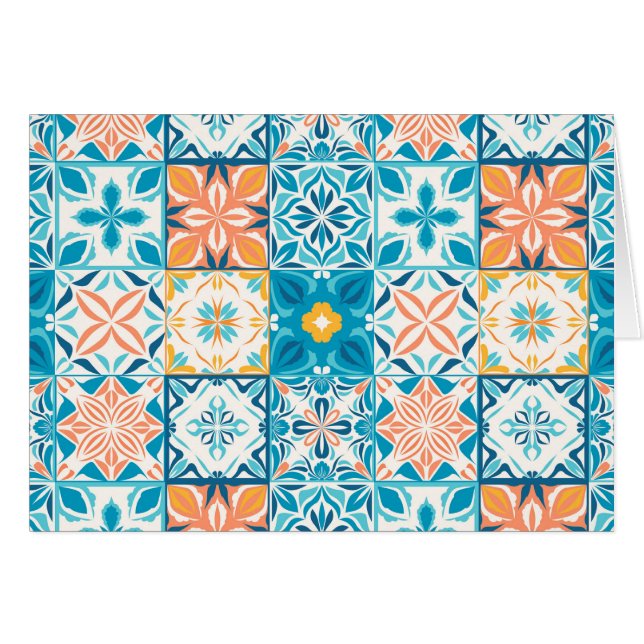 Verzierte Kacheln in Blau und Orange (Vorderseite (Horizontal))
