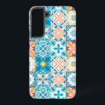 Verzierte Kacheln in Blau und Orange Samsung Galaxy Hülle<br><div class="desc">Handgezeichnet bunte Fliesen,  Blumendekoration,  verzierte Fliesen</div>