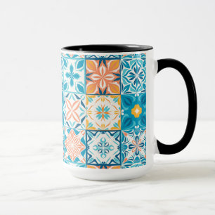 Verzierte Kacheln in Blau und Orange Tasse