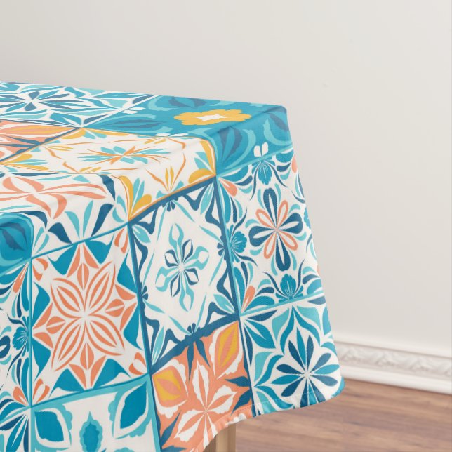 Verzierte Kacheln in Blau und Orange Tischdecke (Beispiel)