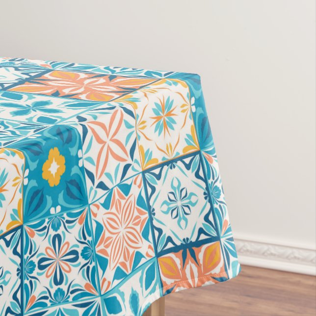 Verzierte Kacheln in Blau und Orange Tischdecke (Beispiel)