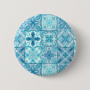 Verzierte Kacheln in Blau und Weiß Button