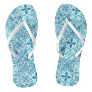 Verzierte Kacheln in Blau und Weiß Flip Flops