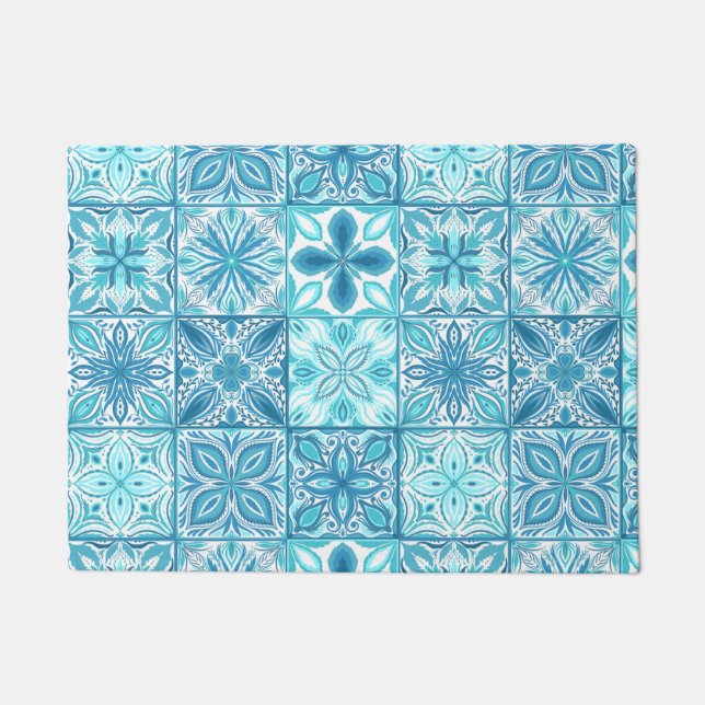 Verzierte Kacheln in Blau und Weiß Fußmatte (Vorderseite)