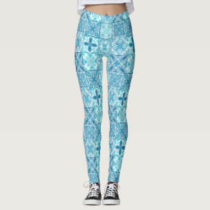 Verzierte Kacheln in Blau und Weiß Leggings