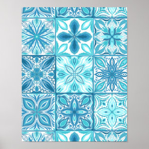 Verzierte Kacheln in Blau und Weiß Poster
