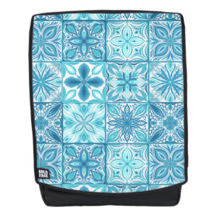Verzierte Kacheln in Blau und Weiß Rucksack