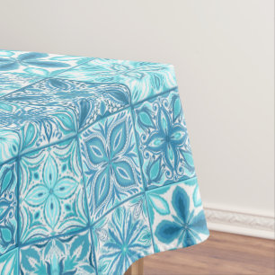 Verzierte Kacheln in Blau und Weiß Tischdecke