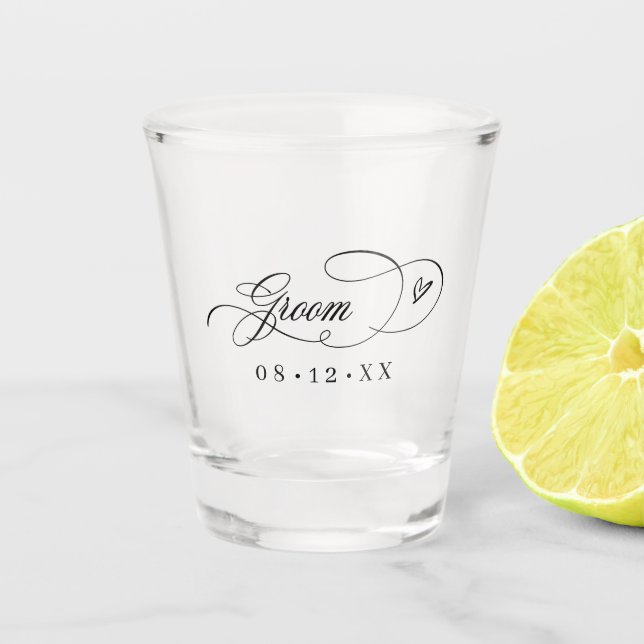 Verzierte Kalligraphie Herz Groom ID1025 Schnapsglas (Vorderseite)
