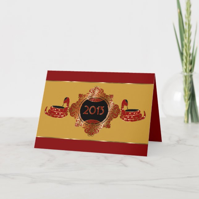 Verzierte Karte des Rot-und Goldchinesische neuen (Vorderseite)