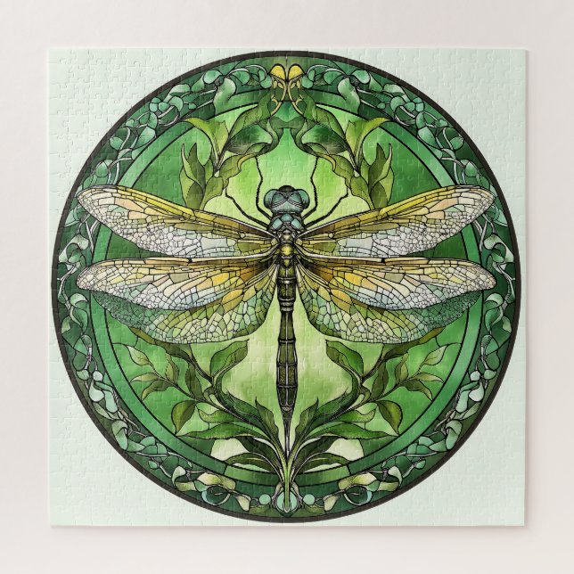 Verzierte Libelle mit grünem Blumenrahmen (Vertikal)