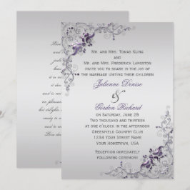 Verzierte Lila Silberblumen Wirbel Hochzeiten Einladung