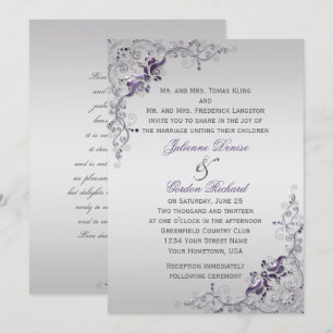 Verzierte Lila Silberblumen Wirbel Hochzeiten Einladung