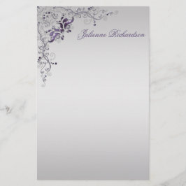 Verzierte Lila Silver Floral Wirbel Magazin Briefpapier