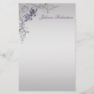 Verzierte Lila Silver Floral Wirbel Magazin Briefpapier