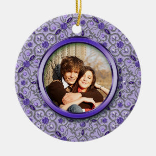 Verzierte lila Tansanit Silber Foto Weihnachten Keramik Ornament