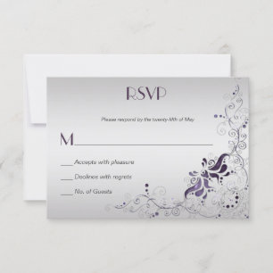 Verzierte Lila Wirbel auf Silver UAWG RSVP Karte