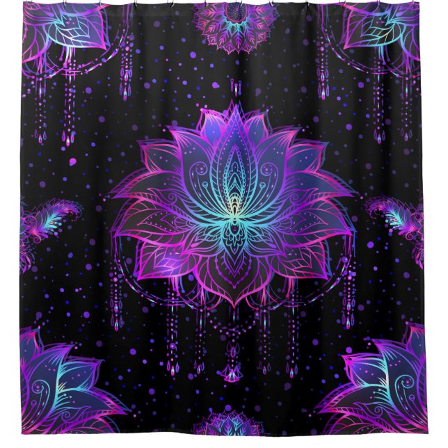 Verzierte Lotus-Blume Nahtloses Symbol Duschvorhang (Vorderseite)
