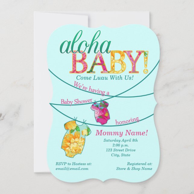 Verzierte Luau Babydusche Einladung (Vorderseite)